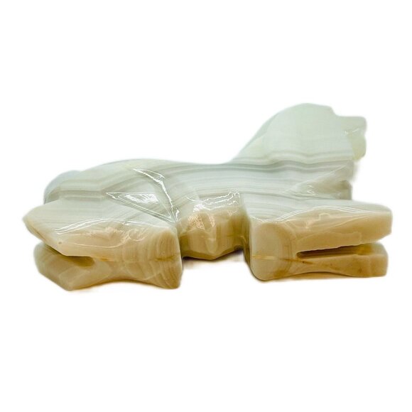 Hand Carved Onyx Corgi Dog Lucid Vintage Handmade Statue Stone Marbled Cream - Picture 5 of 9